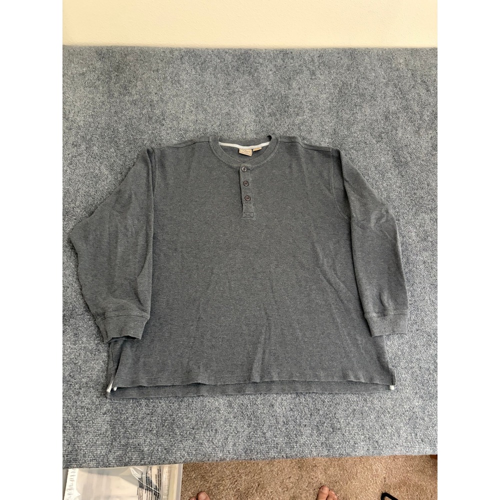 LL Bean Mens XXL Gray Long Sleeve 3-Button Henley Cotton Shirt 187244